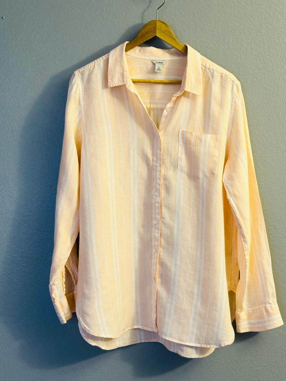 L.L. Bean Coral Striped Button-Down Shirt